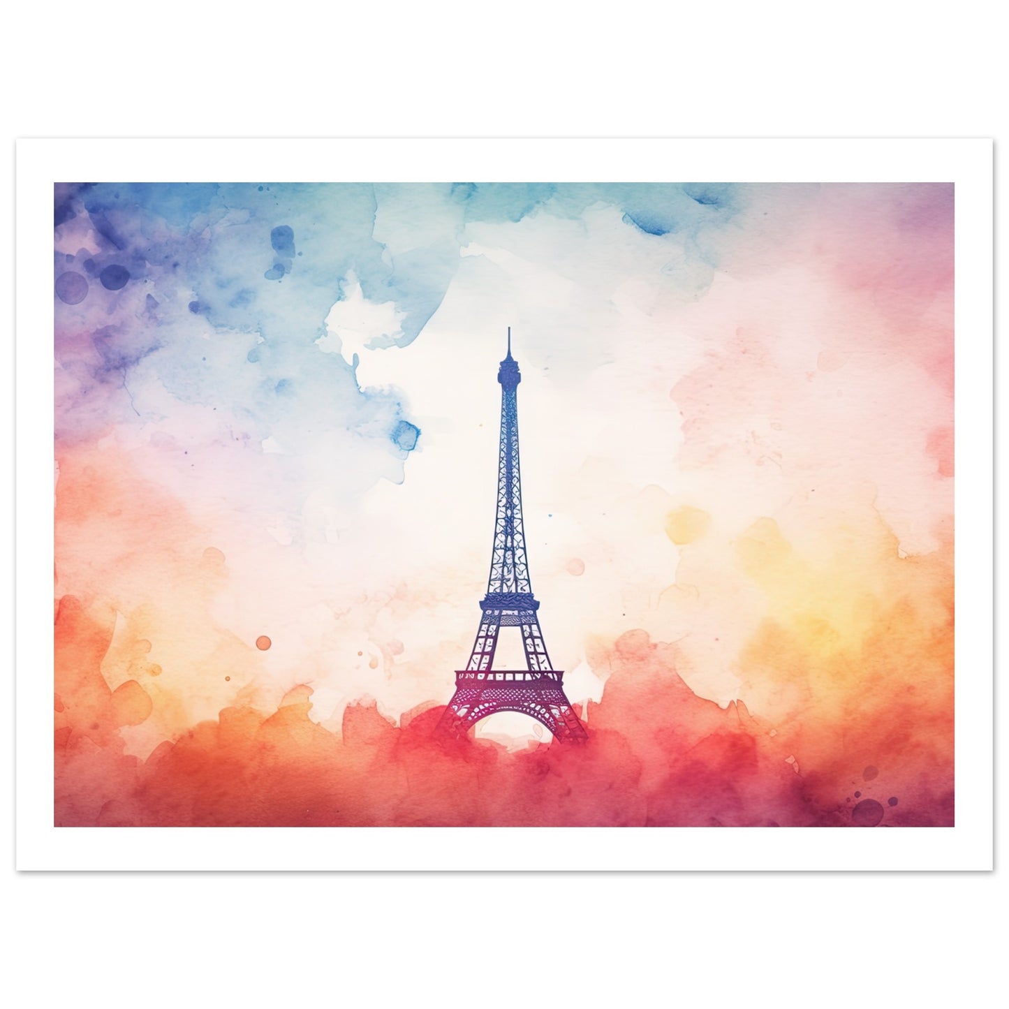 Watercolour Splashed Eiffel Tower