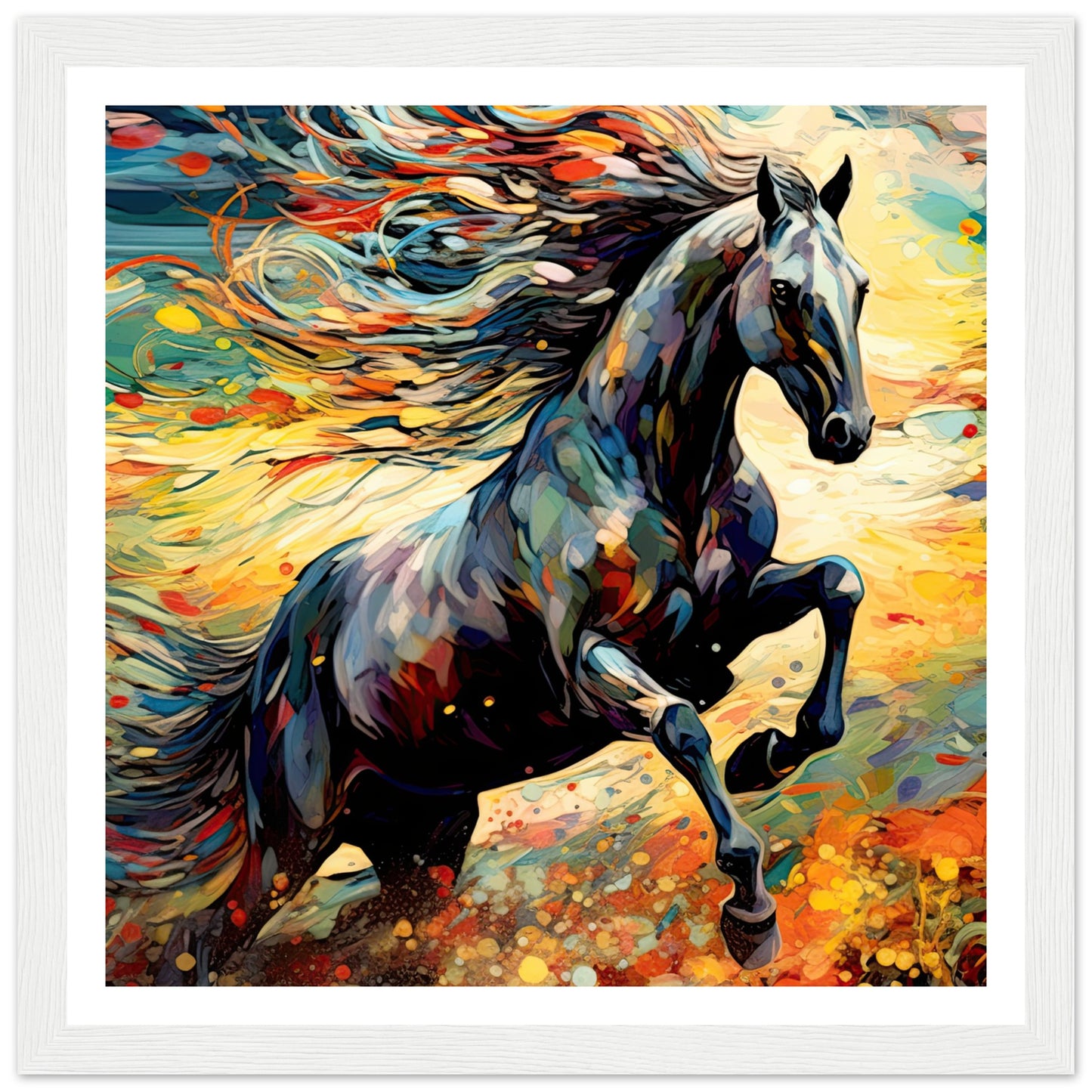 Black horse galloping