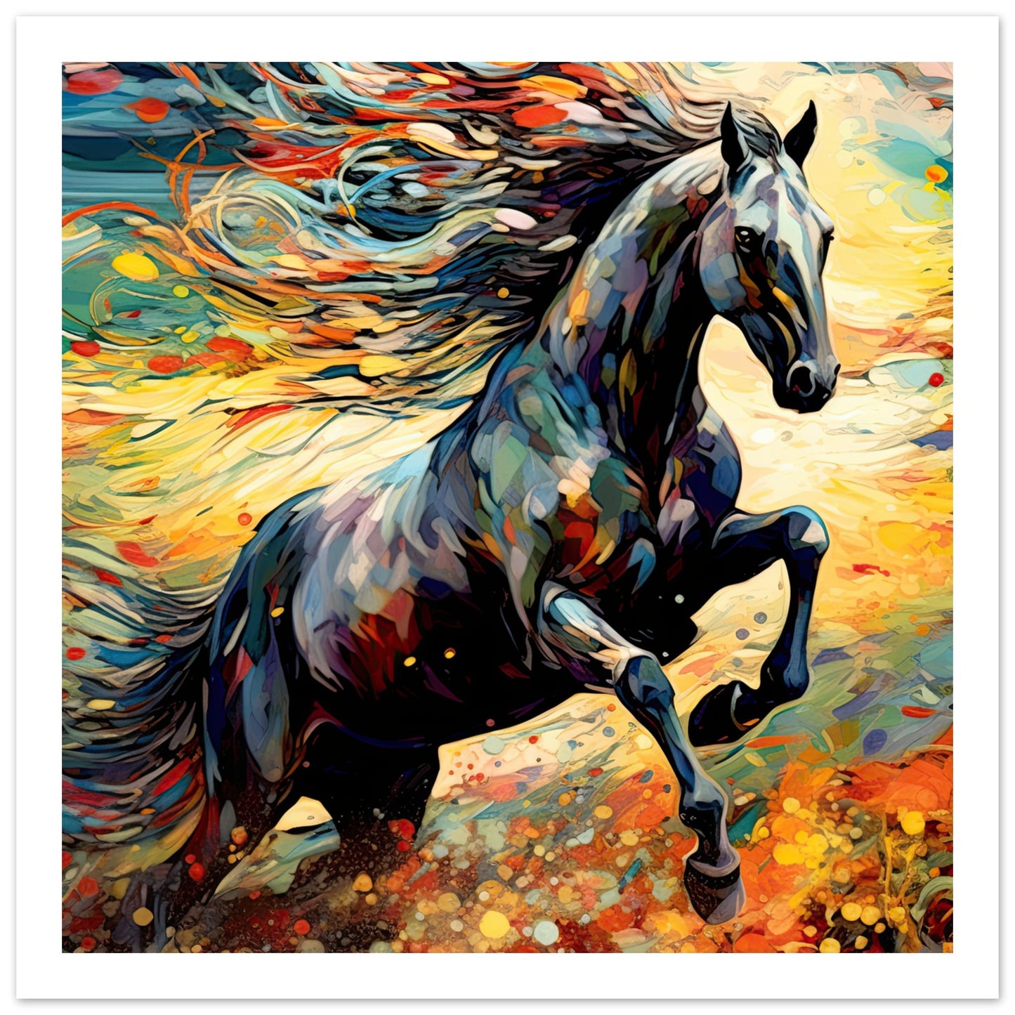 Black horse galloping