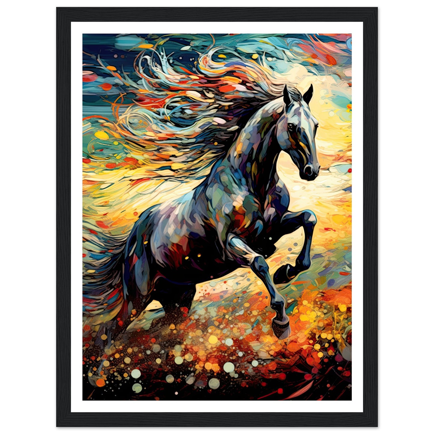 Black horse galloping