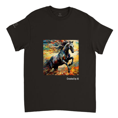 Black horse galloping T-shirt