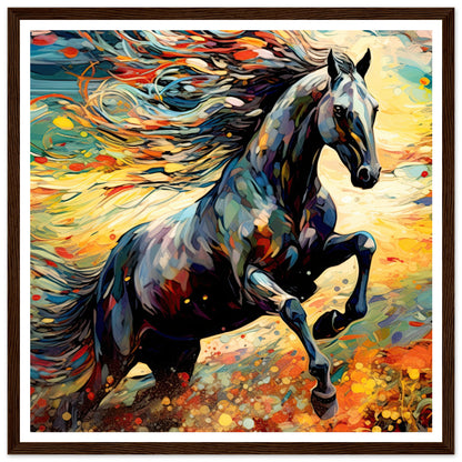 Black horse galloping