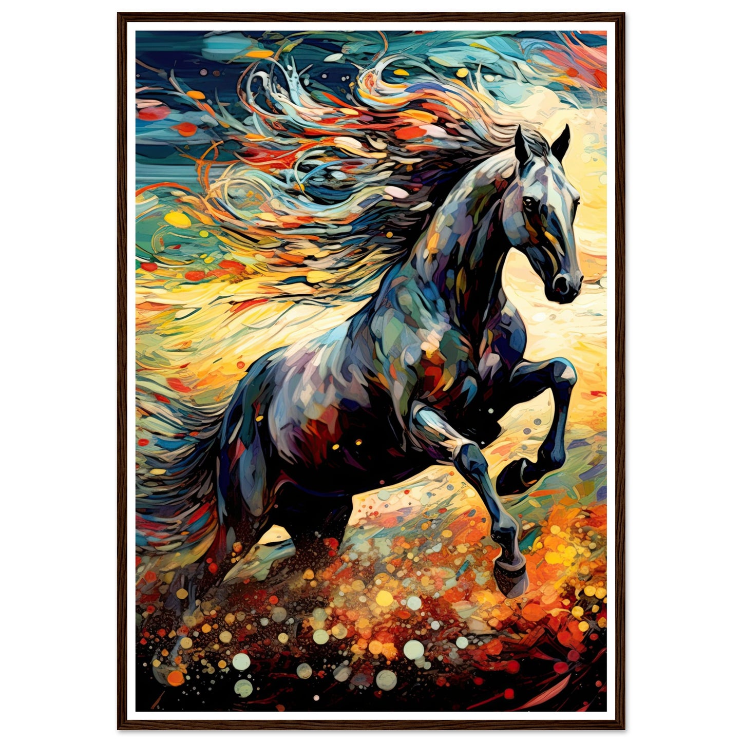 Black horse galloping