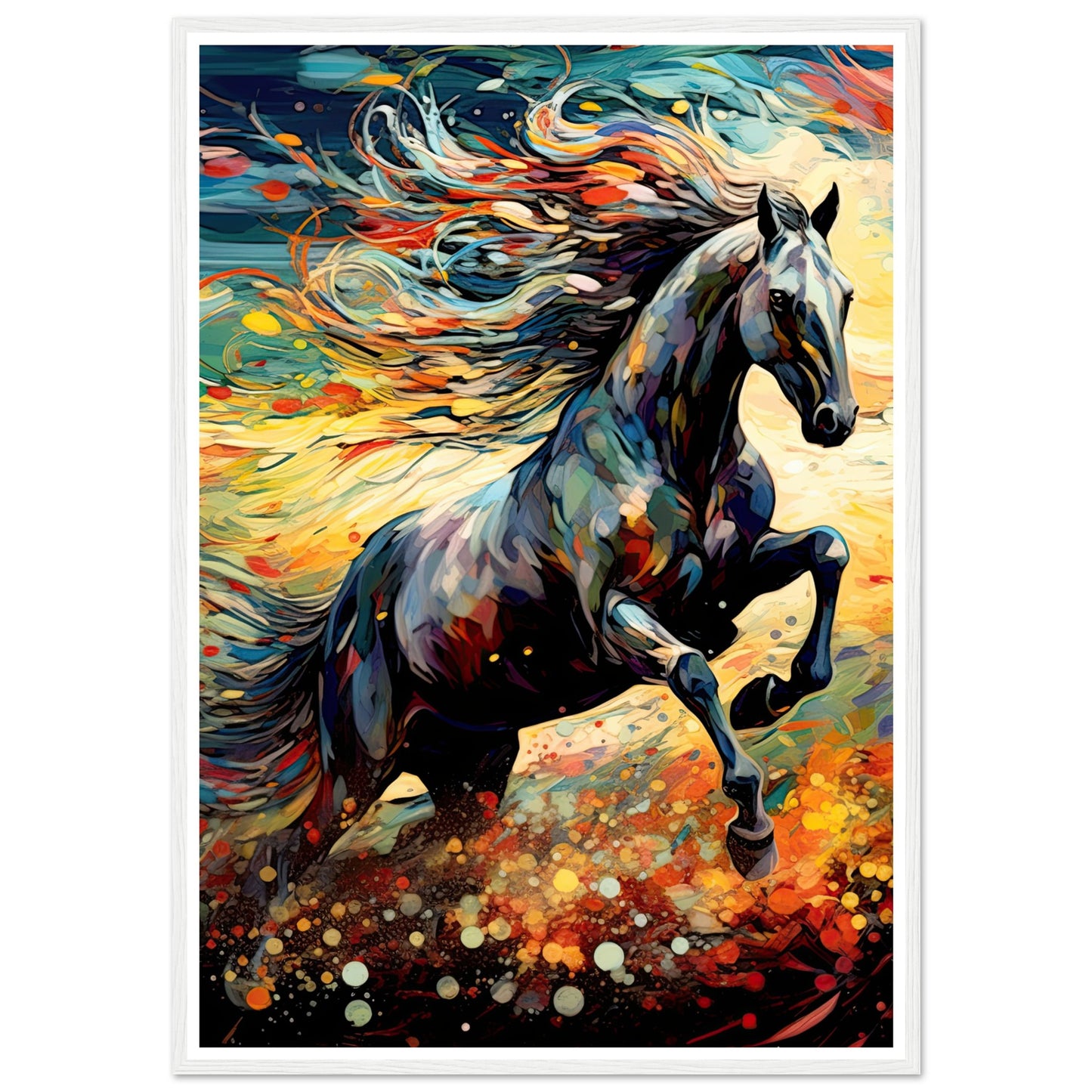 Black horse galloping