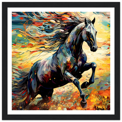 Black horse galloping