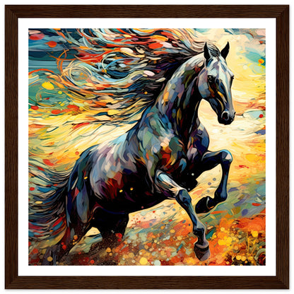 Black horse galloping