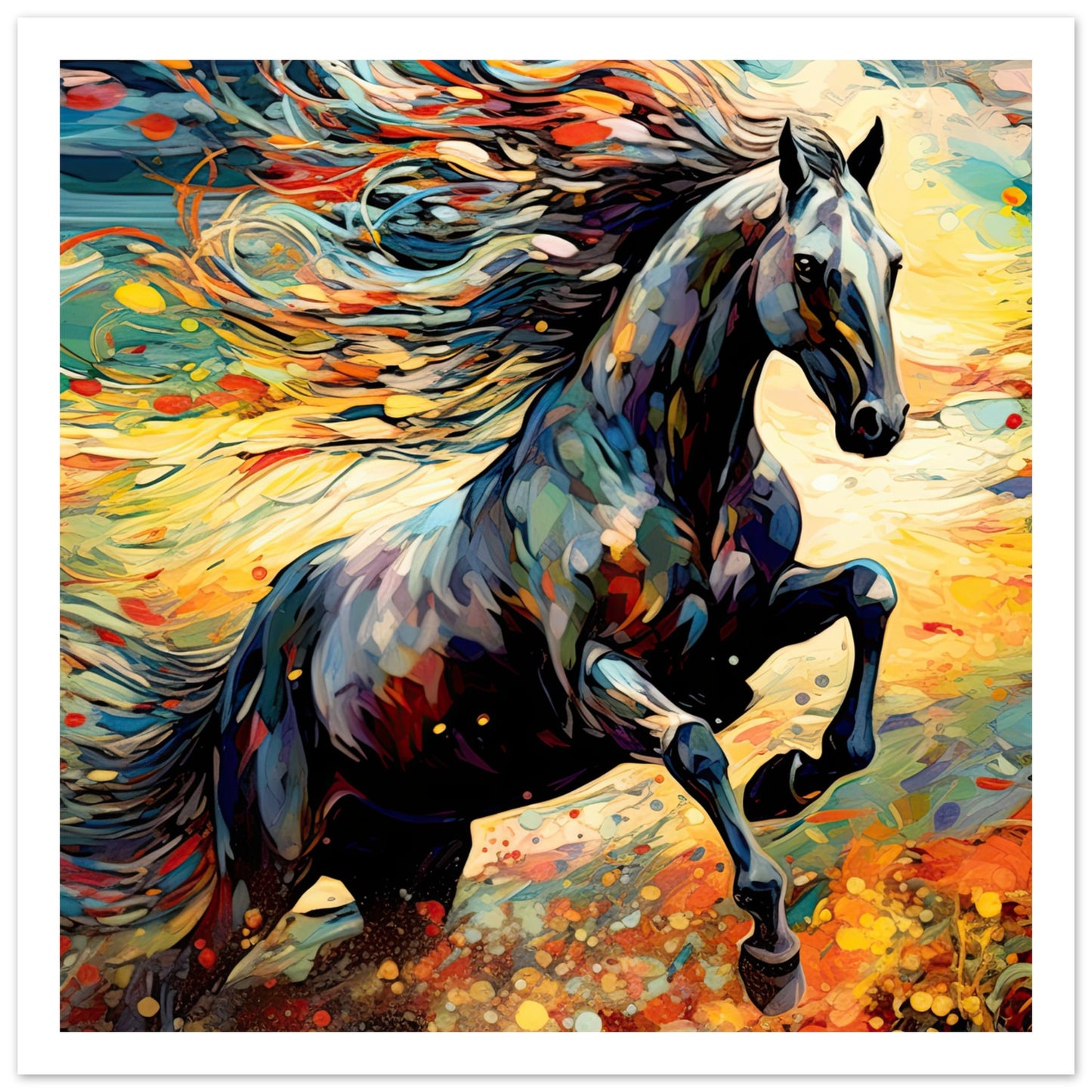 Black horse galloping