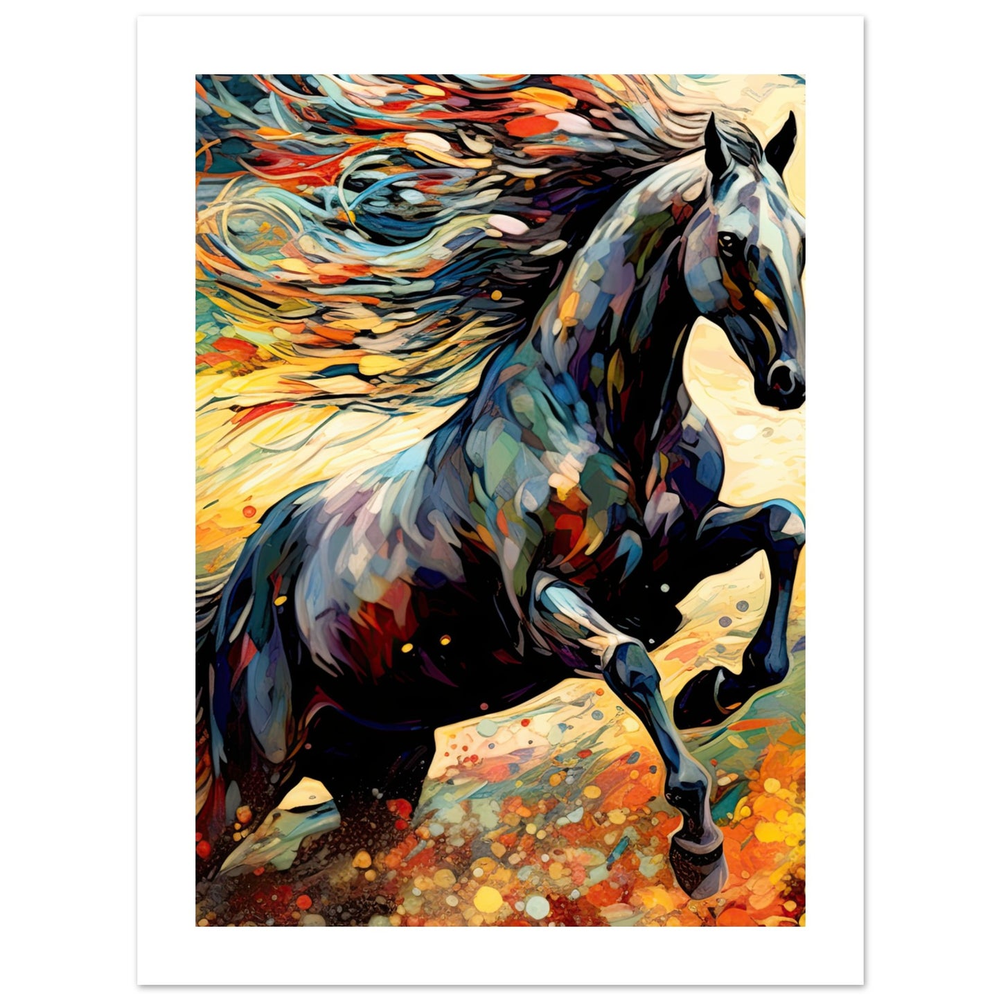 Black horse galloping